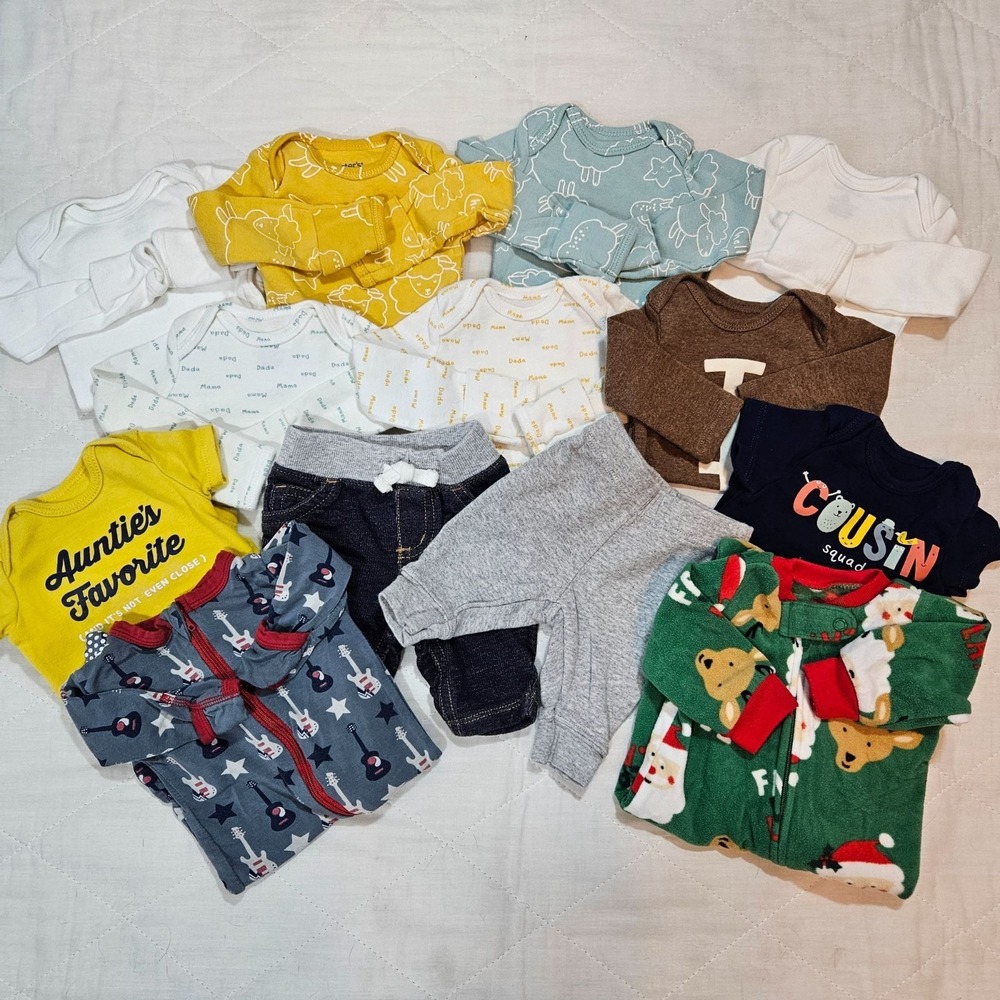 Carters Newborn Baby Clothes Lot 13pc Bodysuits Sleepers Pants Long Short Sleeve